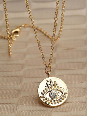 Vembley Fancy Single Layered Evil Eye Round Pendant Necklace For Girls Gold-plated Plated Alloy Necklace