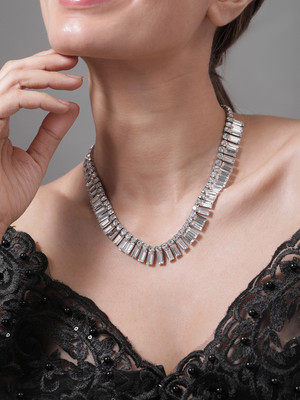 RUBANS Cubic Zirconia Rhodium Plated Brass Necklace