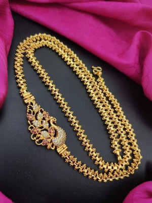 crystal fashion store Amreican Diamond Gold Plated 24 Inch Copper Mugappu Chain For Women and Girls Diamond Gold-plated Plated Copper Chain