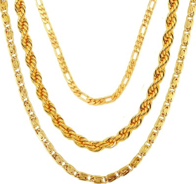 Crazy Queens Dinisha Brass Gold-Plated Pack of 3 Chains for Men & Boys Silver Plated Brass Chain Set