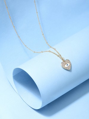 TONIQ Toniq Blue Gold Plated Evil Eye Cz Stone Heart Charm Necklace For Women Gold-plated Plated Alloy Necklace