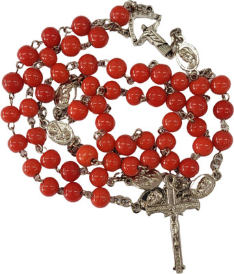 Divine Creations Rosary Red Pearl Rosary with Divine Mercy Medals Metal Chain