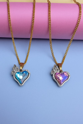 Sividya Combo(2)-NPen-332-Premium Pendant(PP1.Pink and PP1.Sky Blue) Gold-plated Alloy Pendant Set