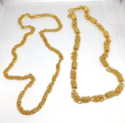 Rajasthani Juwelen High Polish Heavy Golden Brass Chain for Men or Boys (Pack of 2) Gold-plated Plated Brass Chain