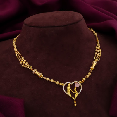 VARNIJEWELLS 1 GRAM GOLD PLATED 24-INCH LONG CHAIN DOUBLE MOPU CHAIN PENDANT FOR WOMEN/GIRLS. Cubic Zirconia Gold-plated Plated Brass Necklace Set