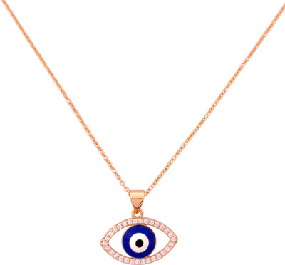 ZIRCON JEWELS Royal Blue Evil Eye Pavé Pendant Necklace For Women & Girls | Gift Box Ready Cubic Zirconia Gold-plated Plated Copper Chain Set