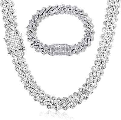 PROVOGUE chain for boys men simple chain Neck Anti tarnish necklace long chains stylish Cubic Zirconia, Diamond, Crystal Silver Plated Metal, Stone, Silver, Alloy, Stainless Steel Chain Set