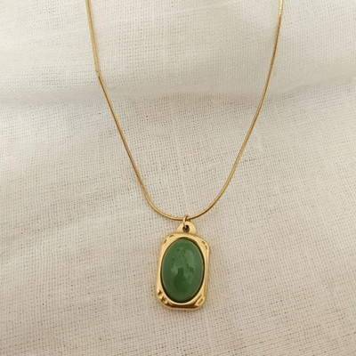 LUMORA FOREVER GLEAMING Jade Green Stone Pendant Chain Set for Women | Elegant Daily Wear | Anti-Tarnish Jade Gold-plated Plated Stainless Steel Necklace