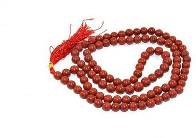 Vedha's Natural Red Jasper Stone Prayer Rosary 108+1 Beads Jap Mala with Certificate Stone Chain