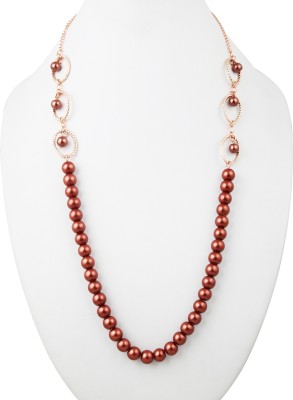 Pearlz Ocean Pearlz Gallery Glass pearl with chain Alloy necklace For Girls and Women Pearl Rhodium Plated Shell Necklace