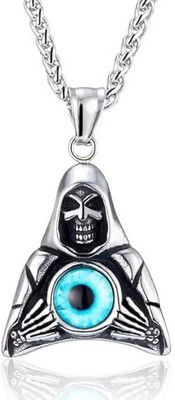 BRIGHTFRAME Reaper Blue Eye Pendant Necklace, Paired with a durable metallic chain-01 Sterling Silver Plated Stainless Steel Necklace