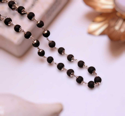 SSUNIQ Eternal Karungali Mala – Silver Plated Natural Ebony Wood Necklace Enamel Plated Wood Chain