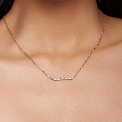 KYMEE KYMEE Sterling Silver Diamond Bar Set Charm Pendant Sterling Silver Plated Silver Necklace