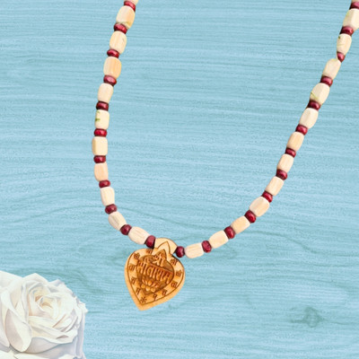 DEVODAZZLE Shree Sita Ram Wooden Beaded Spiritual Pendant Mala Wood Necklace