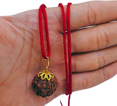 Nirvana Mukhi 5 Mukhi Rudraksha Original five Face Rudraksha Metal Capped Beads Gold-plated Plated Brass, Wood Chain