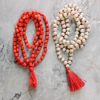 Vanishree World Combo Pack of 2 Munga & Moti(pearl) mala 108 Beads Pearl, Coral Stone Chain