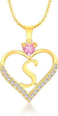 Heer Collection Heart Shape Alphabet 'S' Valentine Special Pendant Propose Wedding Anniversary Cubic Zirconia, Crystal Gold-plated Plated Brass, Copper Chain Set