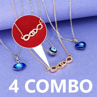 lox trends 4-Piece Necklace Combo - Infinity Pendant and Evil Eye Design Silver, Gold-plated Plated Stone, Crystal, Alloy, Stainless Steel Necklace