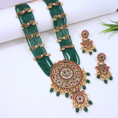 Atulya Alloy Gold-plated Green Jewellery Set(Pack of 3)