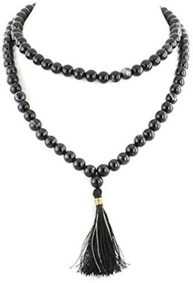 Basukiya Natural Black Agate Hakik Japa Mala Stone Chain