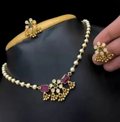 Divastri Brass Gold-plated Gold, Maroon, Green Jewellery Set(Pack of 1)