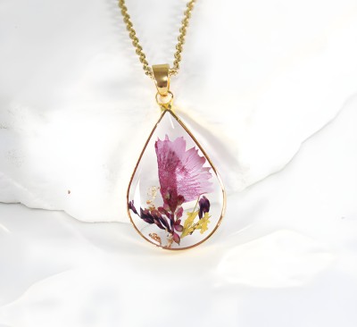 Varico Real Dried Flower resin Water Drop pendent necklace Gold-plated Plated Resin Necklace