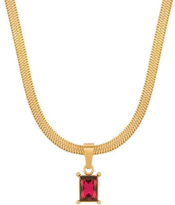 LUMORA FOREVER GLEAMING Red Stone Pendant Necklace for Women | 18K Gold Plated, Anti-Tarnish, Daily Wear Gold-plated Ruby Stainless Steel Pendant Set
