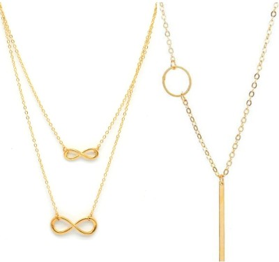 Pinapesfashion Dual Infiniti &Stick Cercle Delicate Gold Layered Necklace Combo Set Gold-plated Plated Alloy Necklace