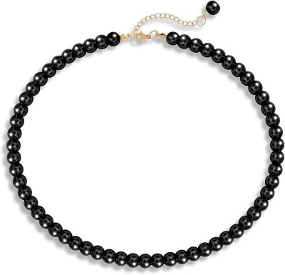 AVfashion india A V FASHION - Faux Pearl Necklace For Girl and Women Black Colour Brass, Mother of Pearl Choker