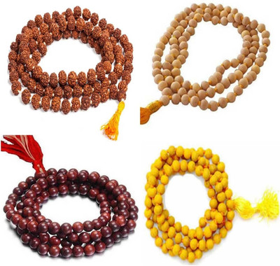 DIVINE SOUVENIRS Nak401467 Combo Pack of Rudraksha Mala,Tulsi Mala ,Lal Chandan Mala ,Haldi mala Beads Wood Chain