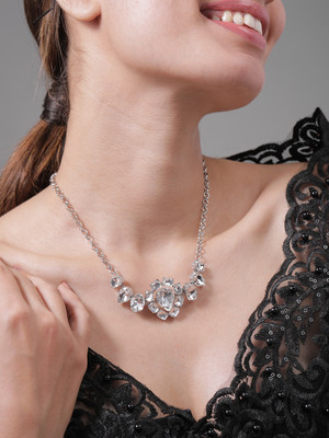 RUBANS Cubic Zirconia Rhodium Plated Brass Necklace