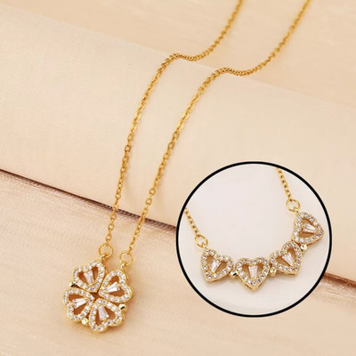 Vembley 2-In-1 Magnetic Clover Gold-Plated Pendent Necklace For Women Gold-plated Plated Stainless Steel Necklace