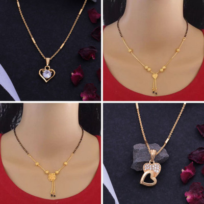 Dency Pack Of 4 Traditional & Mordern Heart Shape pendant & Chain Gold-plated Diamond Brass Pendant Set