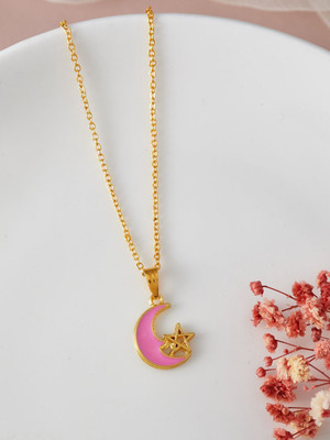 Dressberry Fashion Embracing half moon star shape Pendant and chain for Women Gold-plated Plated Brass Chain