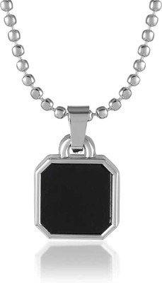 Smykker Fashion Men�s Octagonal Pendant Necklace with Black Inlay Chain Silver Plated Stainless Steel Chain
