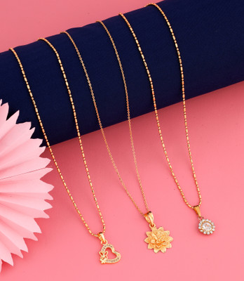 CRAFTSTER Combo ( Pack of 3 ) Gold-plated Pendant necklace chain for girls & women Cubic Zirconia Gold-plated Plated Brass, Copper Chain