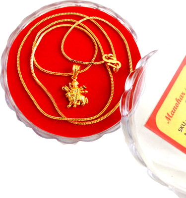 manohar Maa Durga Shero Wali Mata Ji Gold Plated Religious Locket Pendant with Chain Gold-plated Plated Brass Chain