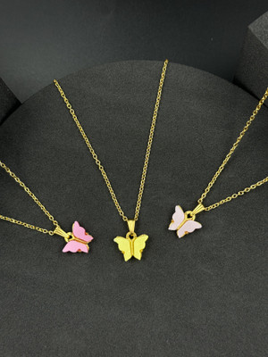 BOGHRA SALES Combo pack of 3 Butterfly Shape pendant chain for women and girls Gold-plated Plated Plastic, Alloy Chain