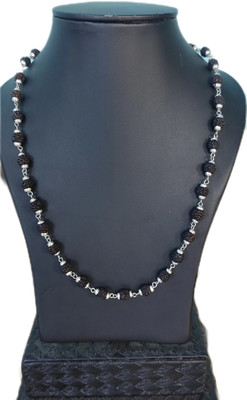 Pappan Silver color Cap black rudraaksh mala Rudraksha Chain