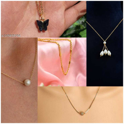 Jewel Knot White Pearl/Motti Fancy Chain Gold-plated Plated Alloy Necklace