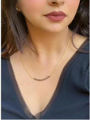 ReNi Enterprise Mangalsutra Necklace with Black Beads Pearl Gold-plated Plated Brass Necklace