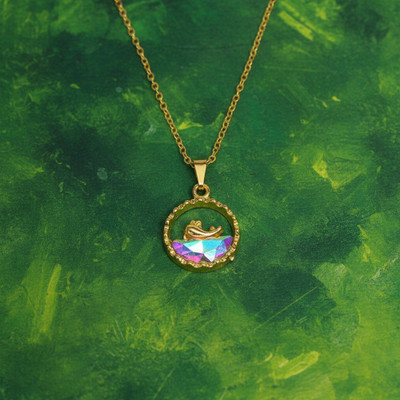 VR Divine Adorn Elegant Gold Boat Pendant Necklace with Shiny Multicolor Crystal Base for Girls Gold-plated Plated Stainless Steel Chain Set
