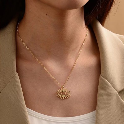 Vembley Latest Single Layered Golden Evil Eye Pendant For Girls And Women Gold-plated Plated Alloy Necklace