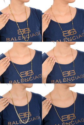 AanyaCentric Combo Pack of 6 Trendy and Fancy Exclusive Design 22 inches Long Neck Chain Set Gold-plated Plated Alloy Chain Set
