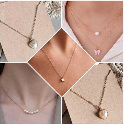 ELCETRATD JEWELLERY shimmering beautiful necklace combo for women and girls Pearl Gold-plated Plated Alloy Necklace