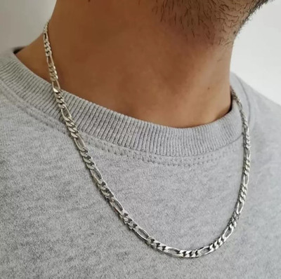 vs unique collections Silver Color Metal Artificial Daily Use Figaro Necklace Chain For Boy's & Men's Silver Plated Stainless Steel Chain