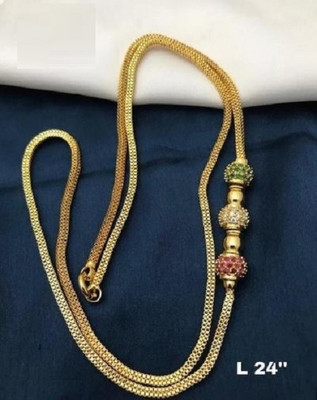 kizonil Gold Covering Micro Plated AD CZ Ball Mugapu Chain Mop/Mopu Necklace 24 inches Gold-plated Plated Brass Chain
