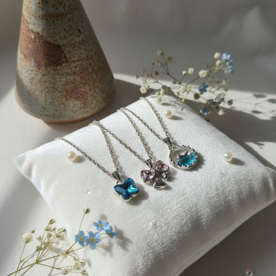 VR Divine Adorn 3 PCS Pendant Set | Blue Butterfly, Ribbon & Dolphin Jewelry for Daily Wear Diamond Silver Plated Stainless Steel Chain Set