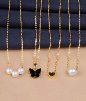 BOGHRA SALES Combo Pack of 4 Necklace Chain for Girls-women Pearl, Diamond Gold-plated Plated Alloy Necklace