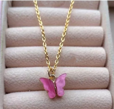 KRISHMAYATOZ Butterfly Necklace for Girls Women (3 Pis) Pretty Butterfly Charm Pendant Chain Crystal Gold-plated Plated Brass Chain Set